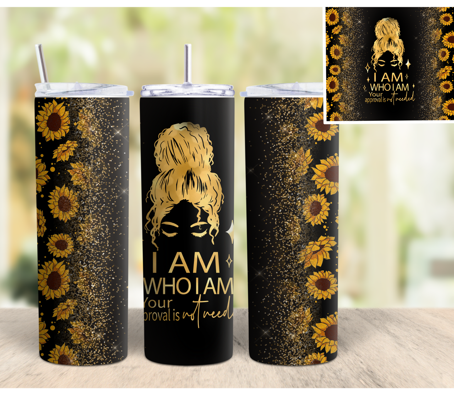 I am who I am Sunflower Tumbler